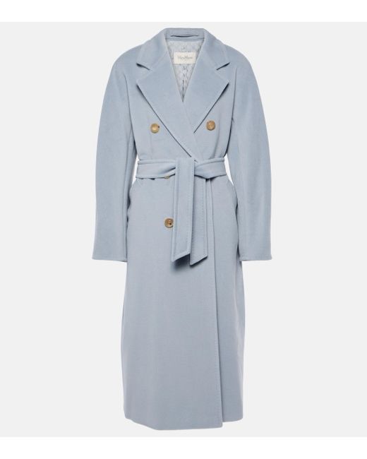 Max Mara Blue Madame Wool And Cashmere Long Belted Coat