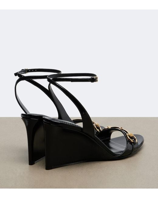 Gucci Black Donna Patent Leather Wedge Sandals