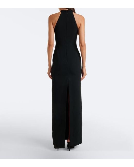 David Koma Black Embellished Halterneck Cady Gown