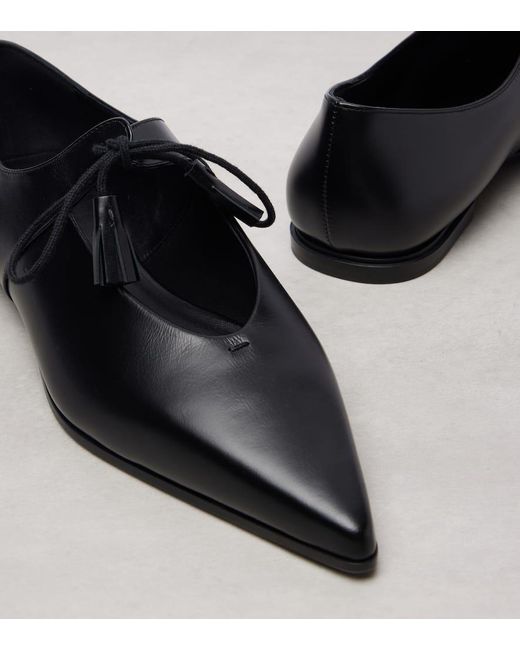 Max Mara Black Laceup Leather Flats