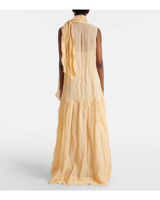 Plan C Metallic Scarf-Detail Cotton-Blend Maxi Dress