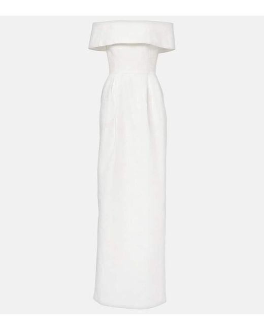 Rebecca Vallance White Antoinette Off-Shoulder Jacquard Maxi Dress