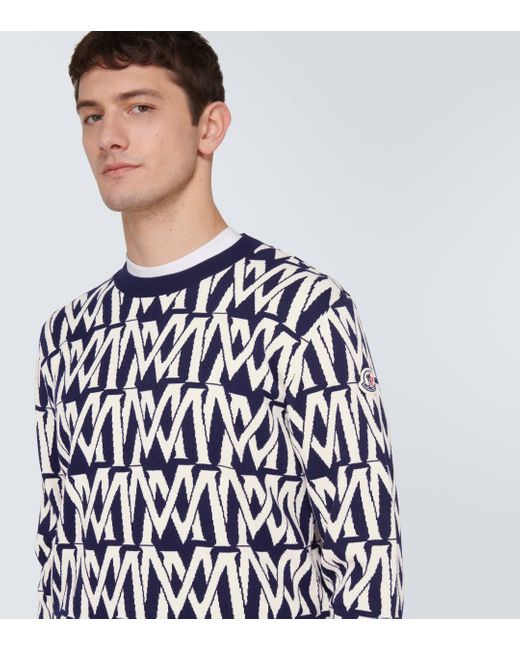 Moncler Blue Monogram Cotton-blend Sweater for men