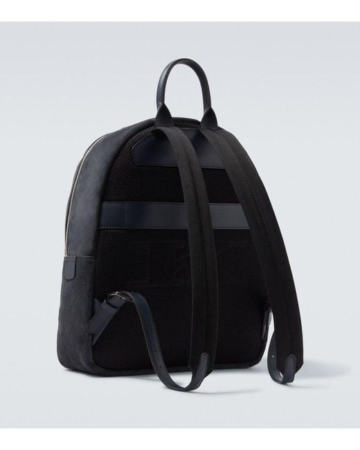 Kiton Black Leather-Trimmed Suede Backpack for men