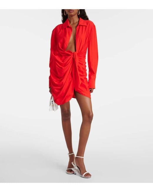 Jacquemus Red La Robe Bahia Draped Shirt Dress
