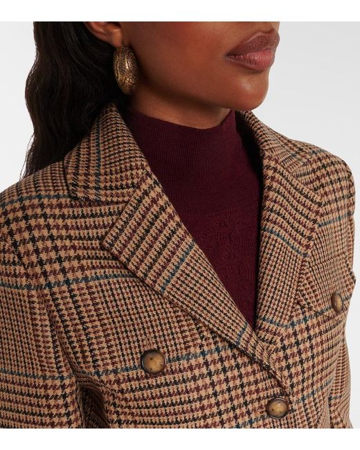 Etro Brown Houndstooth Cropped Wool Blazer