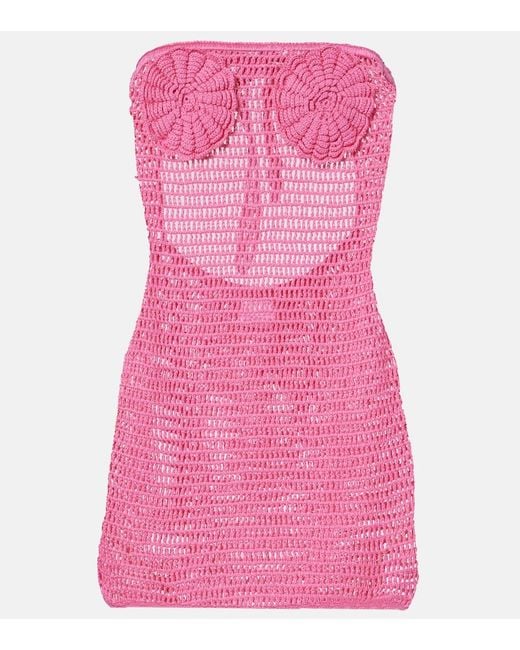 Anna Kosturova Pink Camellia Crochet Cotton Minidress