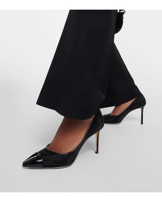 Jimmy Choo Black Romy 85 Patent Leather-trimmed Pumps