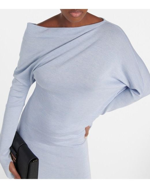 Tom Ford Blue One-Shoulder Cashmere And Silk Midi Dress