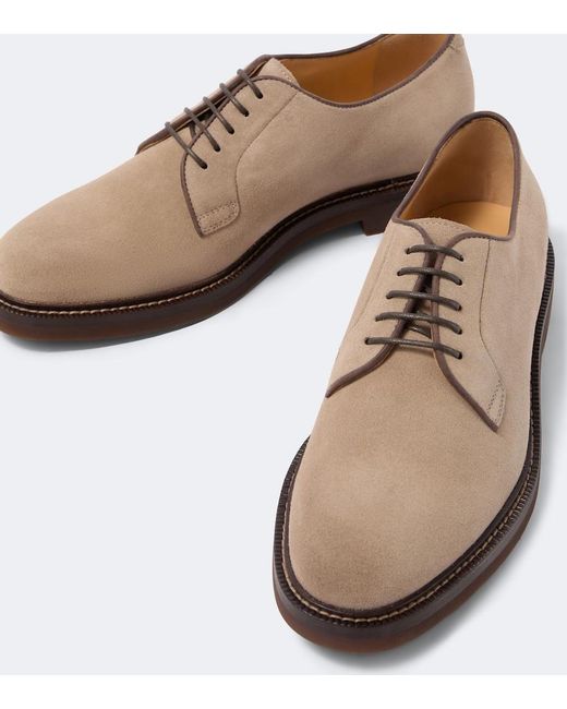 Brunello Cucinelli Brown Suede Derby Shoes for men