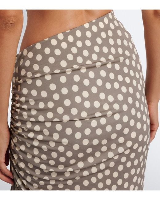 Alaïa Natural Gathered Polka-Dot Jersey Maxi Skirt