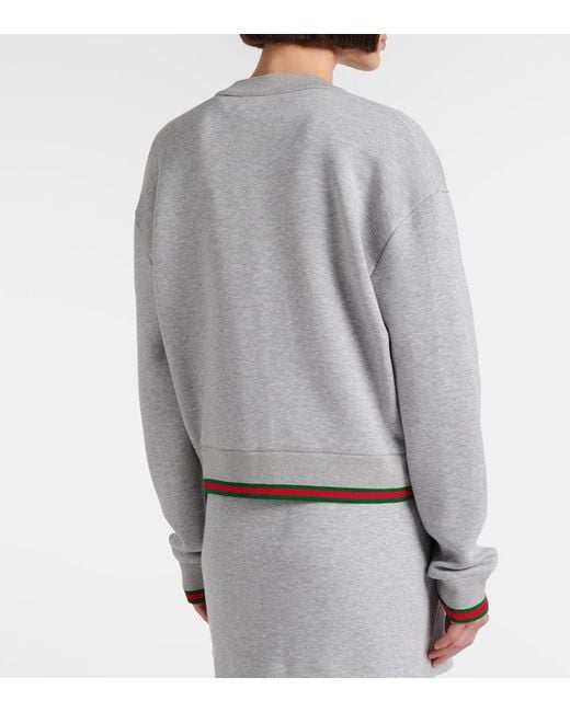 Gucci Gray Web Stripe Cotton-Blend Jersey Cardigan