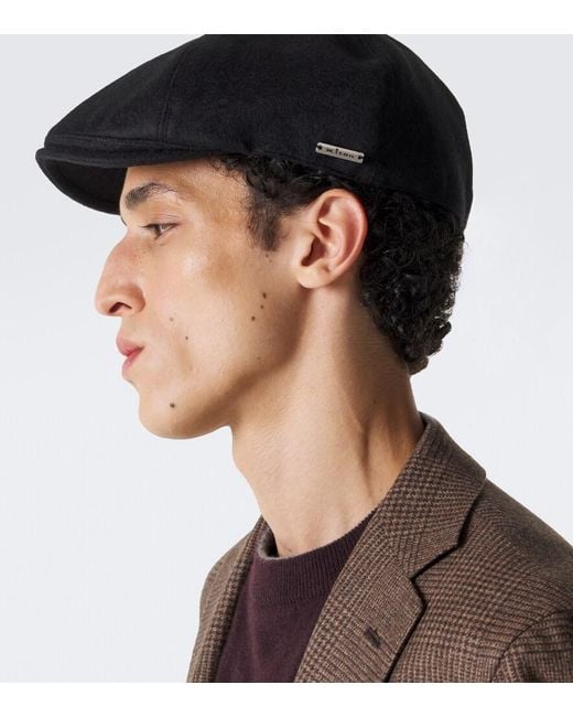 Kiton Black Cashmere Newsboy Cap for men