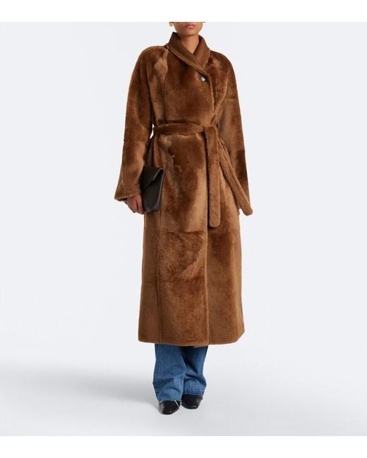 Yves Salomon Brown Reversible Shearling And Leather Wrap Coat