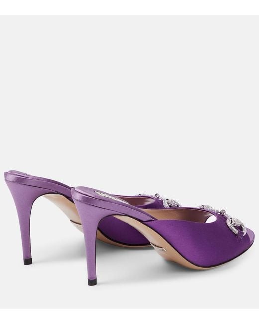 Gucci Purple Horsebit Embellished Satin Mules