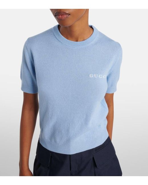 Top De Cashmere Con Intarsia, Talla Gucci de color Blue
