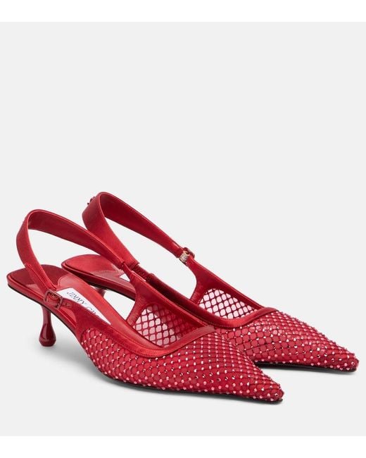 Jimmy Choo Red Slingback-Pumps Amel 50 Mit Kristallen