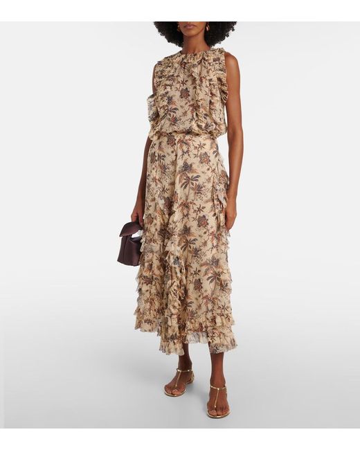 Ulla Johnson Natural Sabra Printed Silk-Blend Chiffon Top