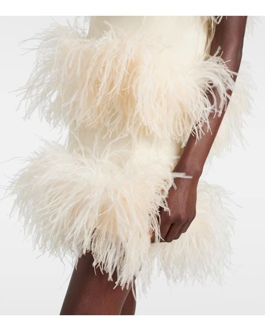 ‎Taller Marmo Natural Divine Feather-Trimmed Chiffon Minidress