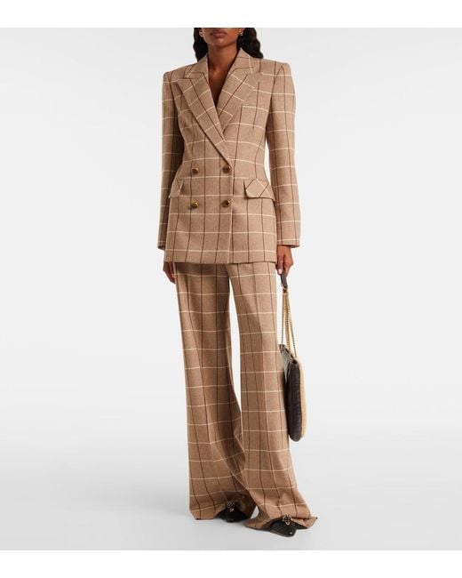 Valentino Brown Checked Double-Breasted Virgin Wool Blazer