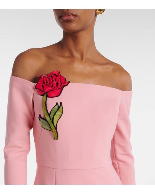 Vestido De Fiesta En Mezcla De Lana Bordado Oscar de la Renta de color Pink