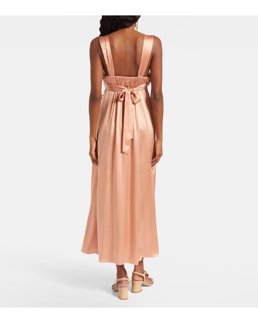 Chloé Pink Ruched Silk Satin Maxi Dress