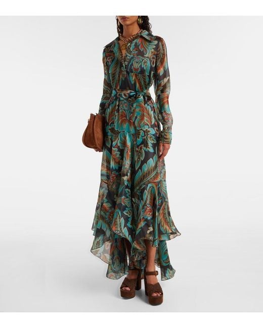 Etro Green Paisley Fringed Silk Gown