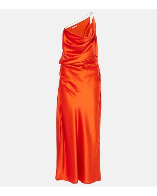 The Sei Red One-Shoulder Silk Satin Midi Dress