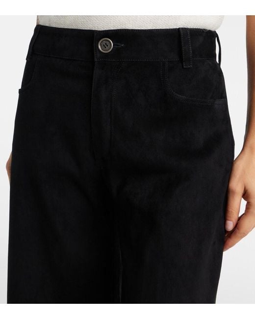Stouls Black Lilou Cropped Suede Wide-Leg Pants