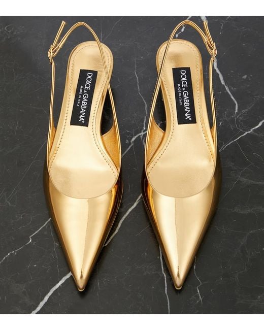 Dolce & Gabbana Metallic Patent Leather Slingback Pumps