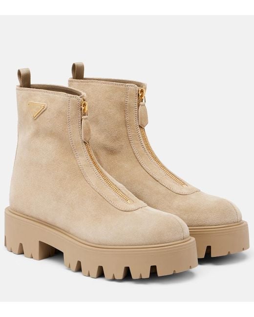 Bottines A Plateforme En Daim Prada en coloris Natural