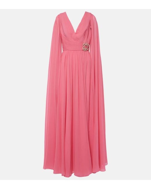 Elie Saab Pink Embellished Silk Chiffon Gown