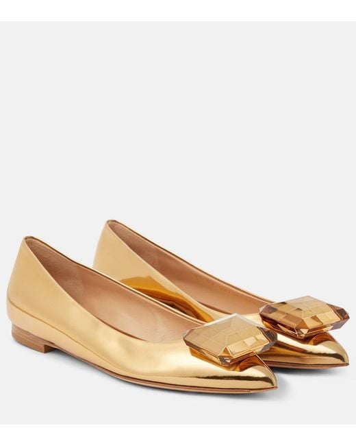 Gianvito Rossi Natural Jaipur Embellished Leather Ballet Flats