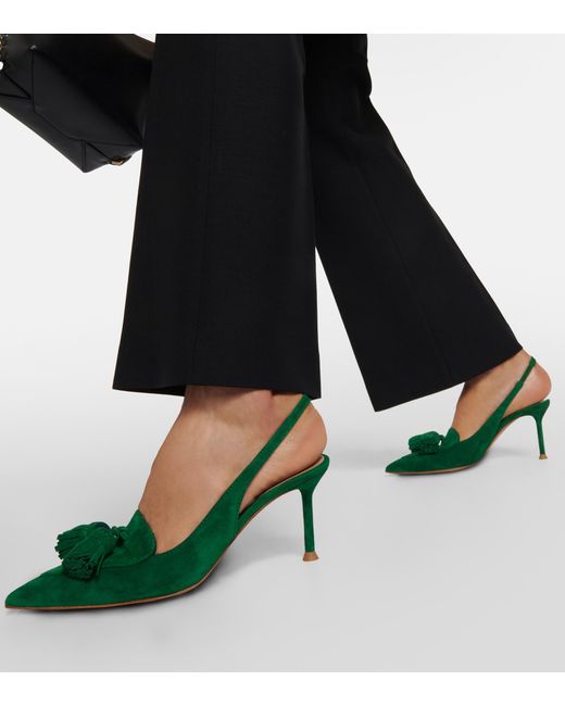 Gianvito Rossi Embellished Suede Slingback Pumps in Green Lyst