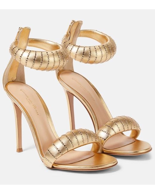 Gianvito Rossi Bijoux Crystal Metallic Leather Sandals