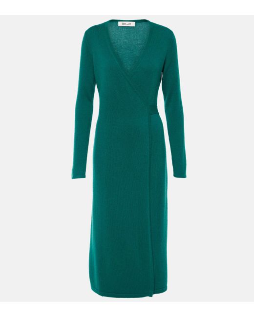 Diane von Furstenberg Green Astrid Wool And Cashmere Wrap Dress