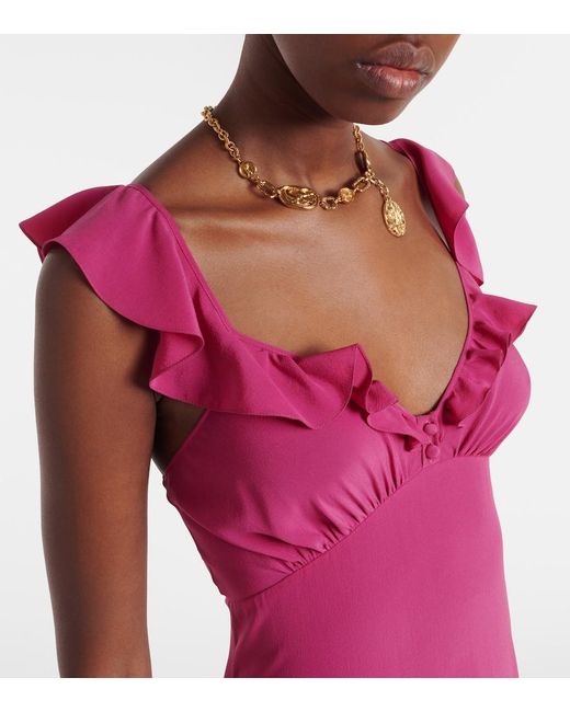 Chloé Purple Ruffled Silk Midi Dress