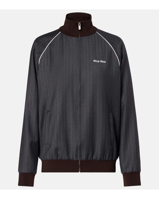 Miu Miu Black Pinstripe Virgin Wool Blouson