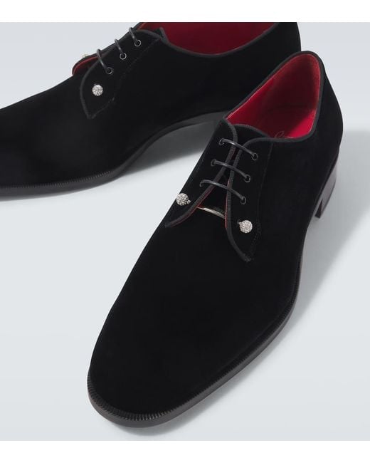 Christian Louboutin Black Chambeliss Velvet Derby Shoes for men