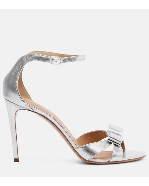 Ferragamo Bow-Detail Metallic Leather Sandals