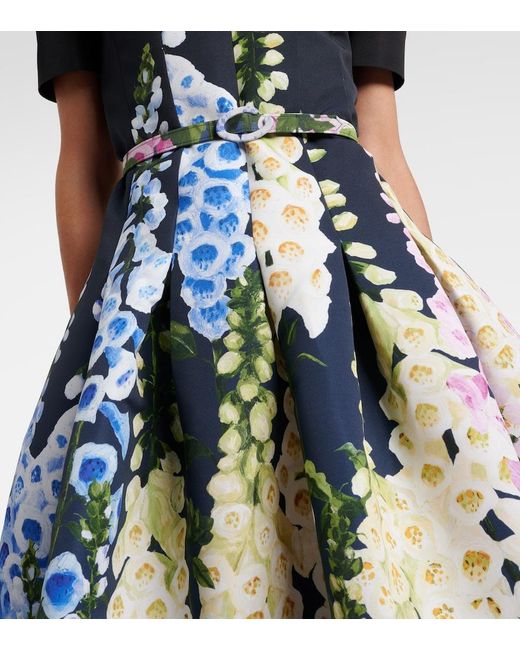 Oscar de la Renta Blue Floral Midi Dress