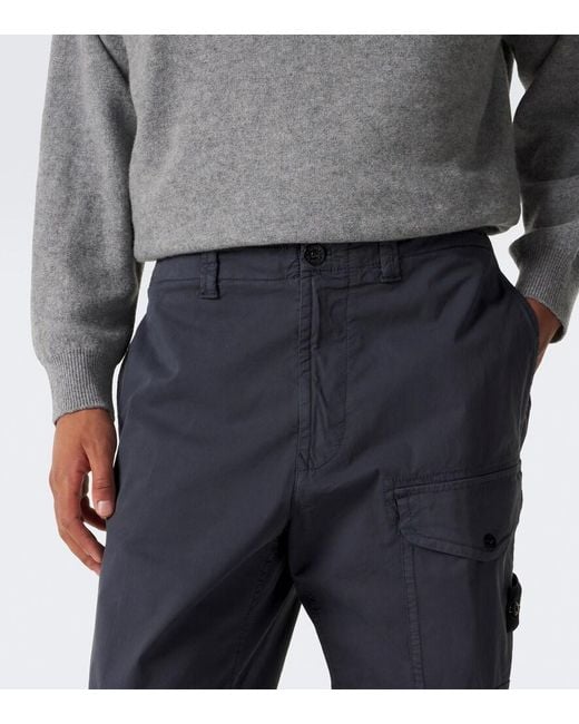 Stone Island Blue Compass Badge Cotton-Blend Cargo Pants for men