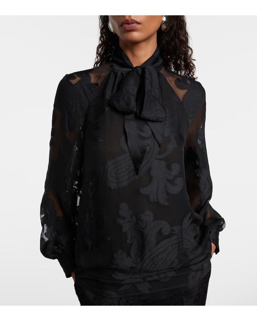 Etro Black Paisley Tie-Neck Blouse
