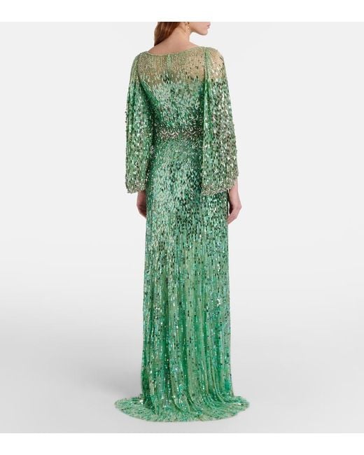 Jenny Packham Green Ines Embellished Sequined Gown