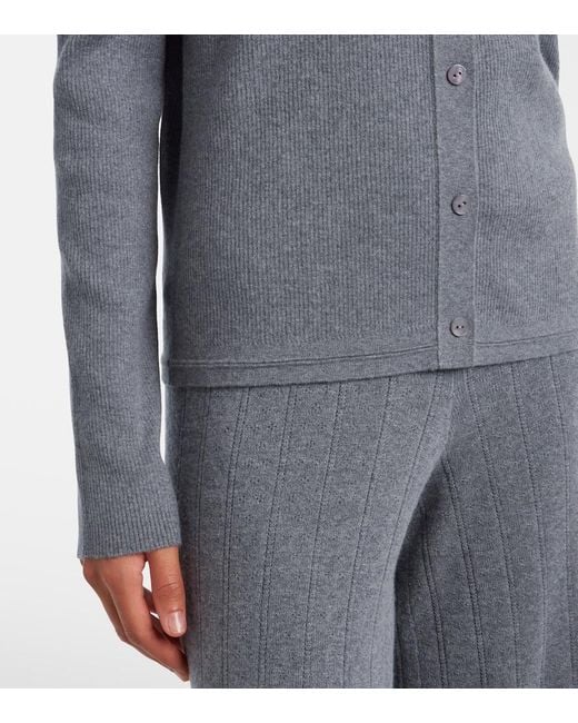 Lisa Yang Gray Abeena Ribbed-Knit Cotton And Cashmere Cardigan