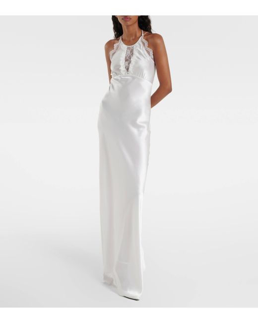 Rodarte White Bridal Floral-applique Lace-trimmed Silk Gown