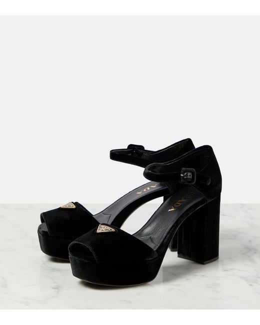 Prada Velvet Platform Sandals 95 in Black | Lyst UK