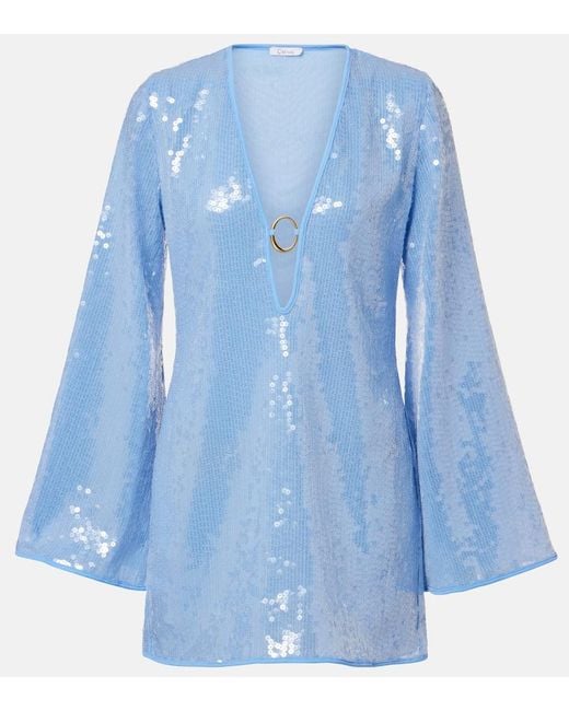 Oseree Blue Sequined Beach Dress