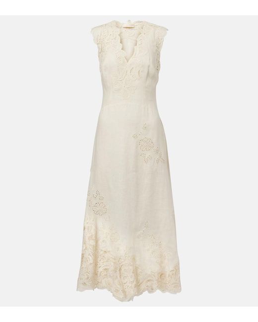 Ulla Johnson Natural Olivette Lace-Trimmed Linen Maxi Dress
