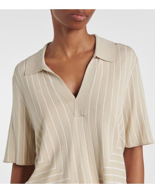 Joseph Natural Striped Cotton And Silk Polo Shirt